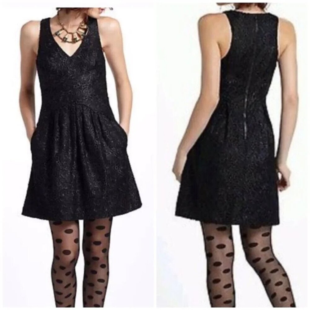 Anthropologie‎ LEIFSDOTTIR Women Lingonberry Lace Overlay Mini Dress Sz 10 Black